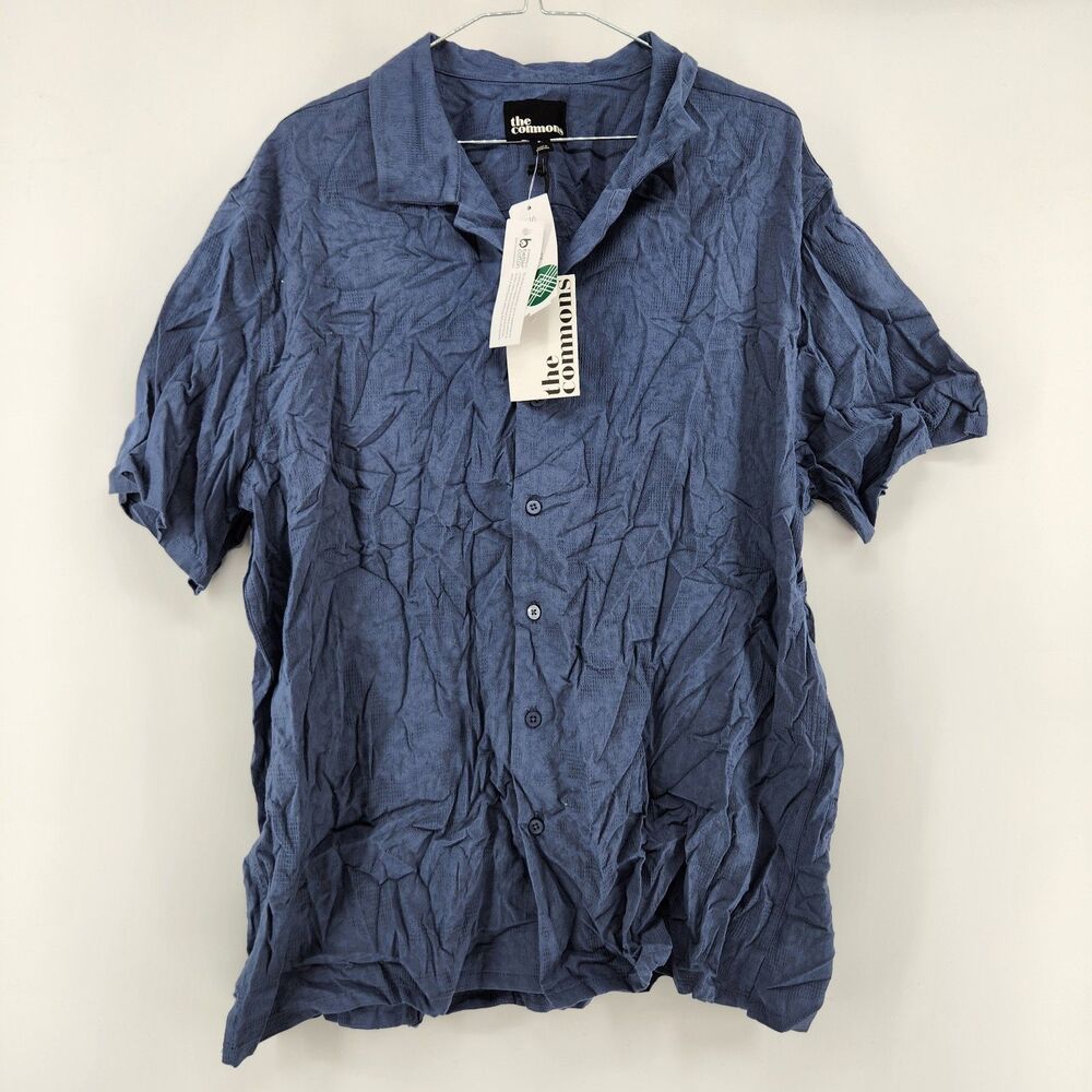 The Commons Men's Navy Blue XL Woven Jacquard Short Sleeve Shirt NWT